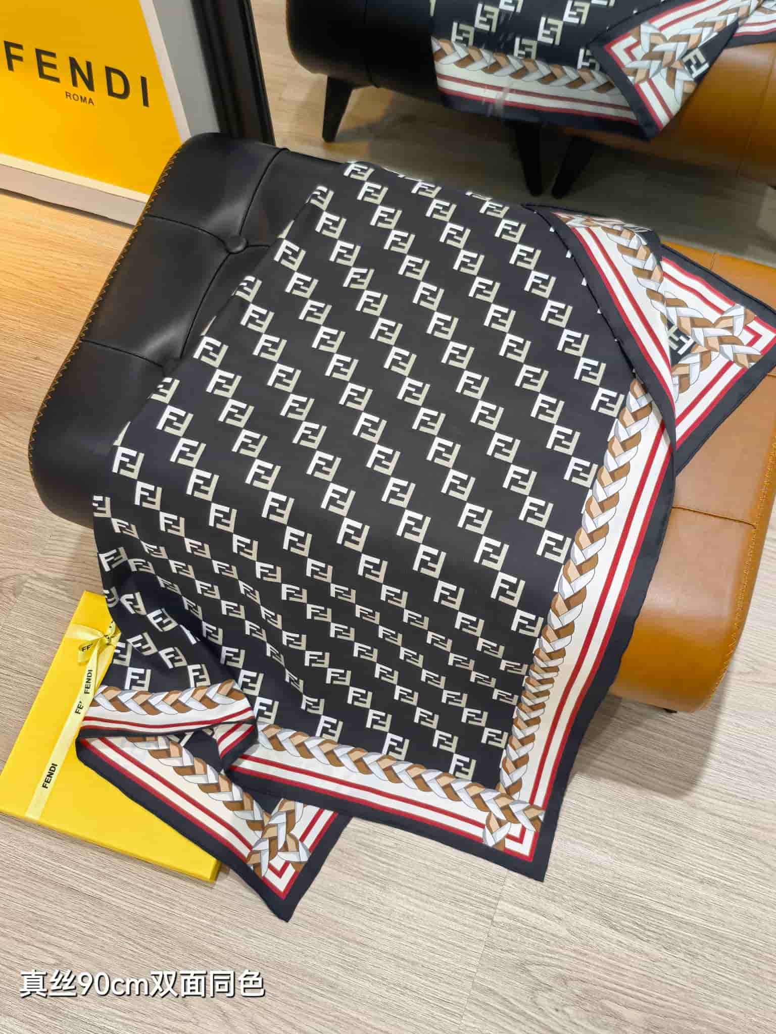 Fendi FF Logo Motif Silk Scarf