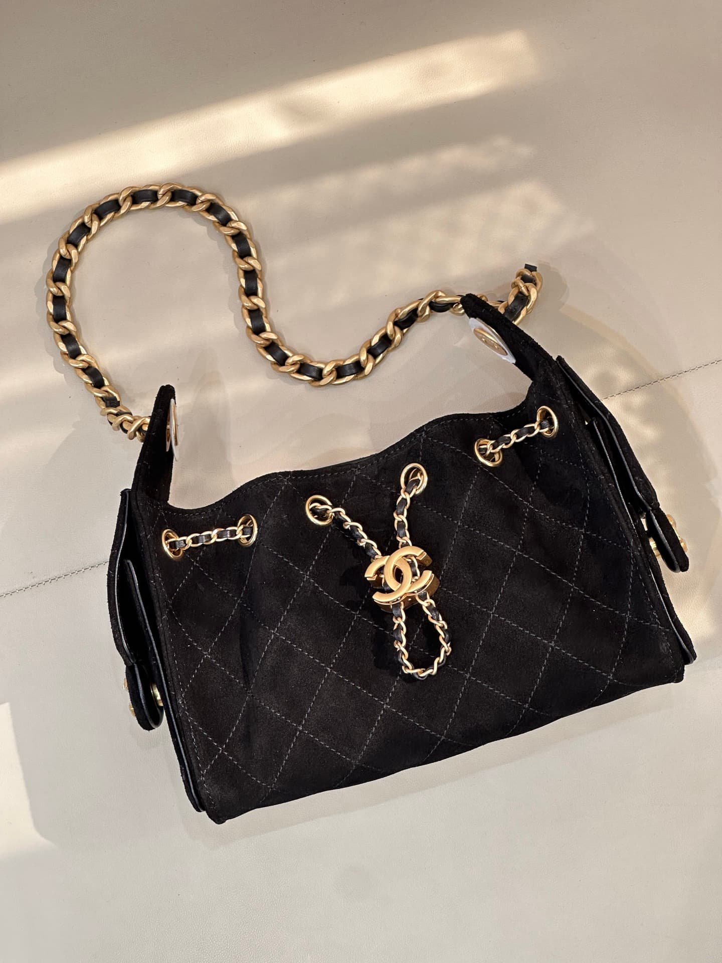 CHANEL 25 Mini Handbag AS5631 Suede &Gold-tone Metal Black TOP