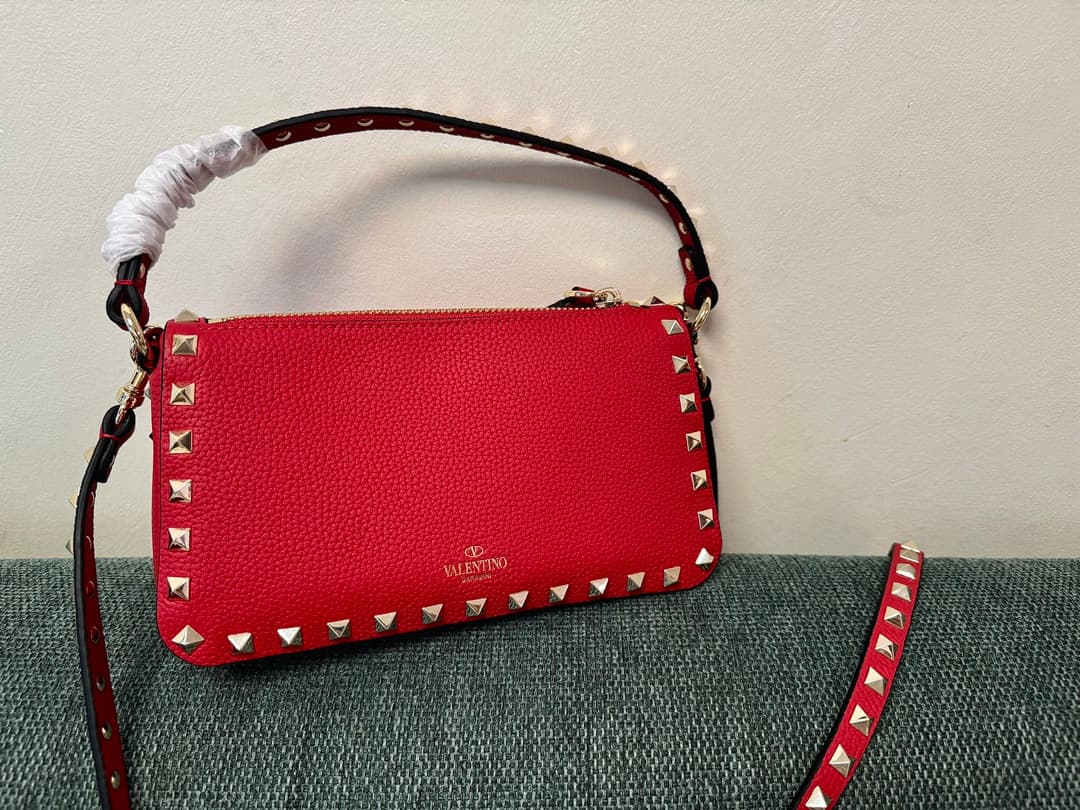 Valentino Garavani Mini Rockstud crossbody bag in Red Grained Calfskin High