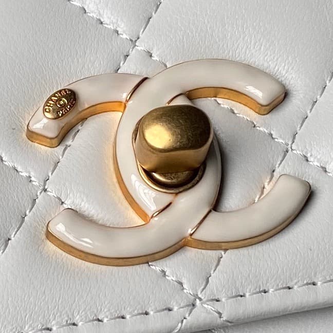 Chanel Wallet On Chain Shiny Lambskin & Gold Tone Metal White A
