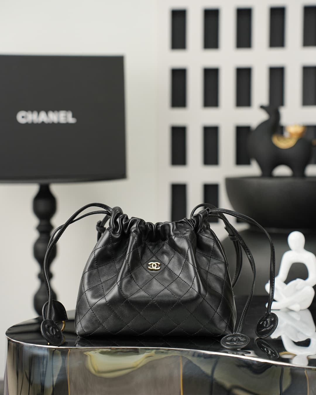 Chanel Clutch with Leather Strap Lambskin & Gold-tone Metal AP5228 Black A