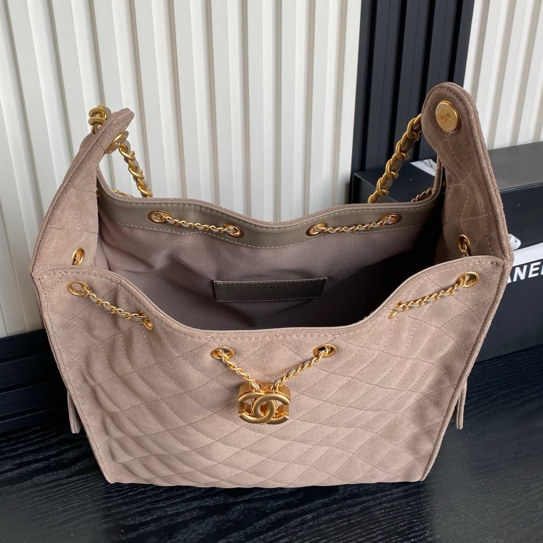 Chanel 25 Medium Hobo Medium handbag AS5311 Suede & Gold-tone Metal Beige High