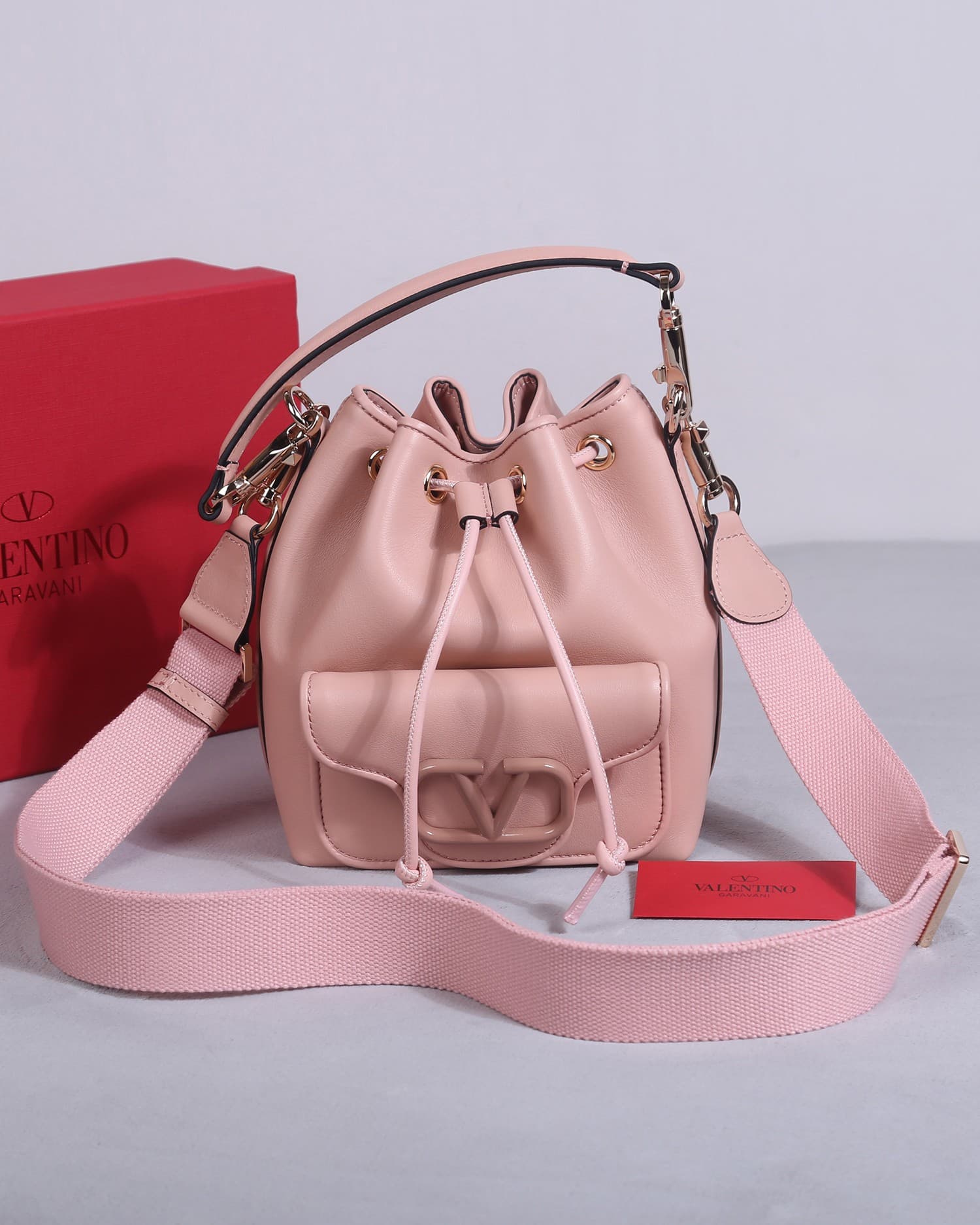 Valentino Garavani Locò calfskin leather bucket bag in soft pink 22058 High