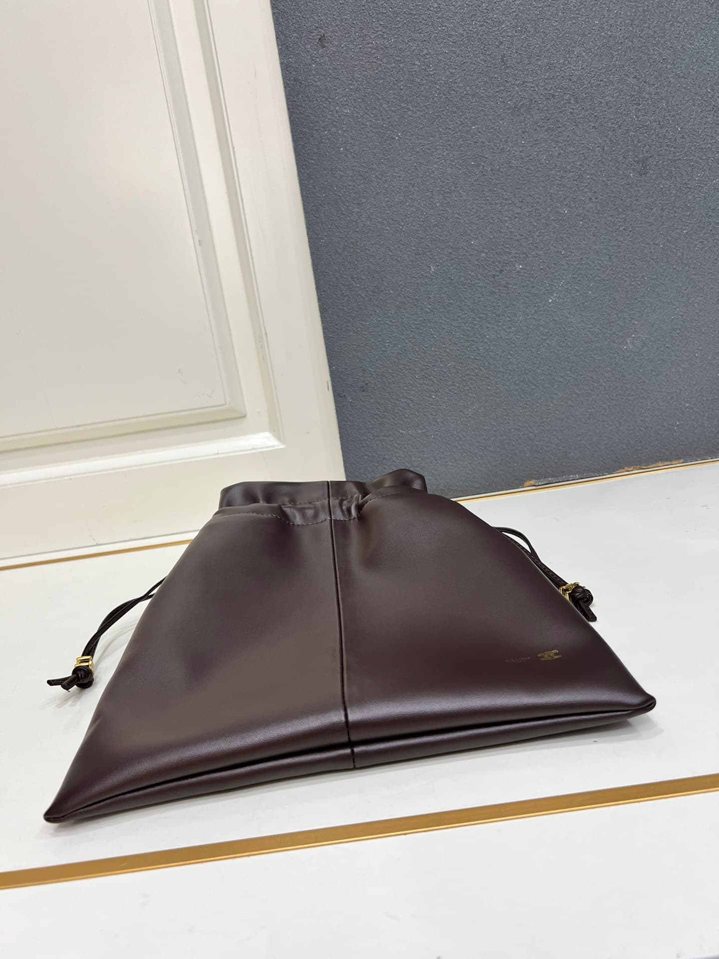 Celine SMALL CRYSTAL POUCH IN LAMBSKIN Dark Brown High