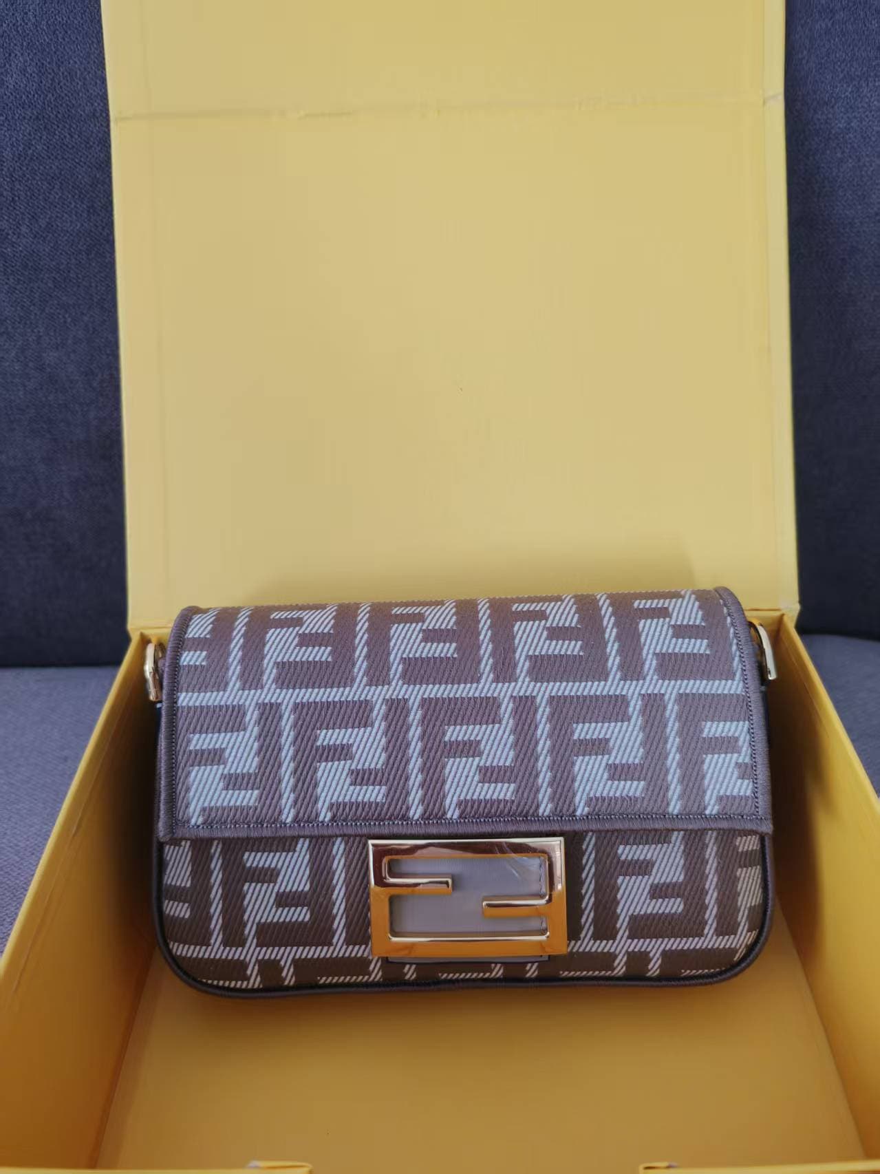 MINI BAGUETTE FF jacquard fabric bag gray High
