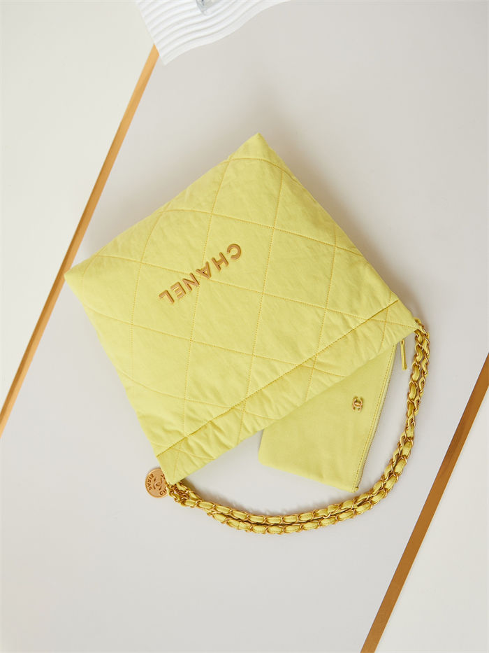 Chanel 22 SMALL HANDBAG Canvas & Gold-Tone Metal AS3260 Yellow A