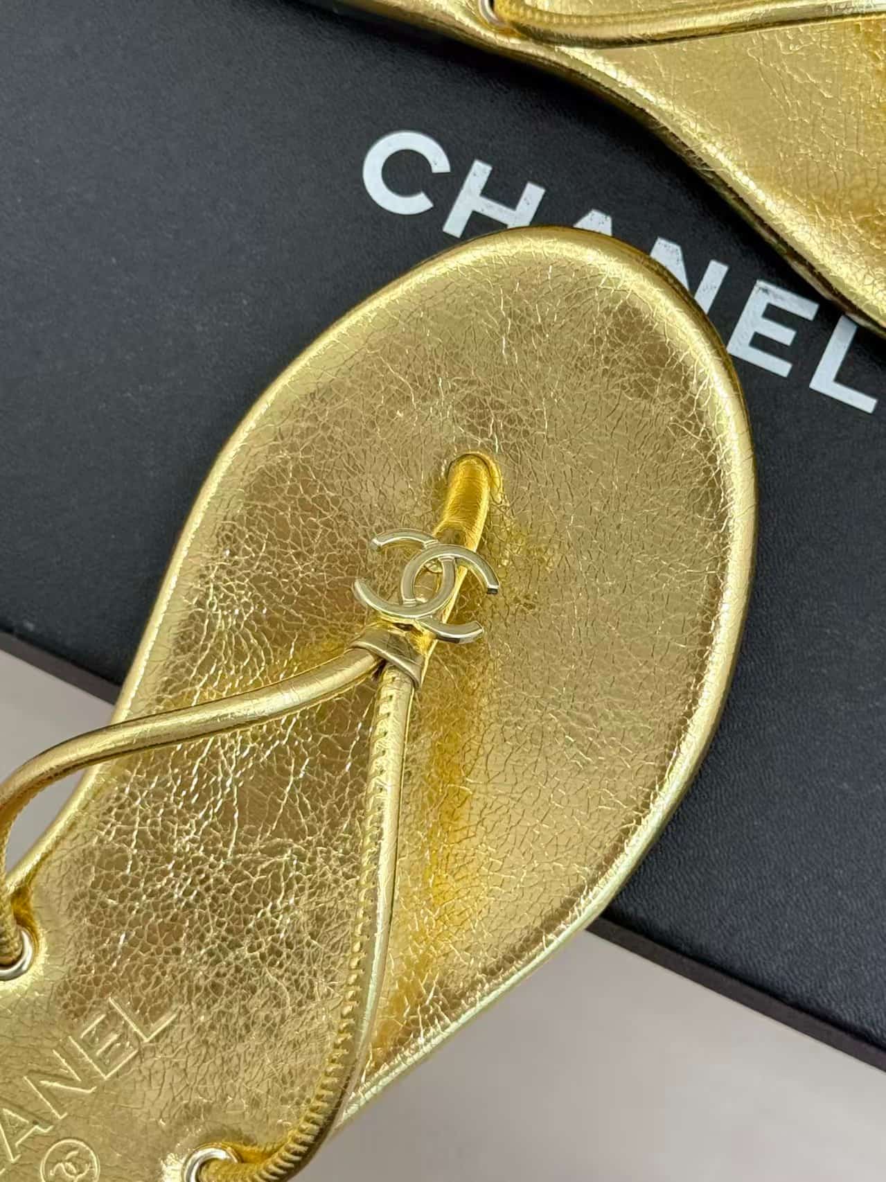 Chanel Gold Thong Sandals