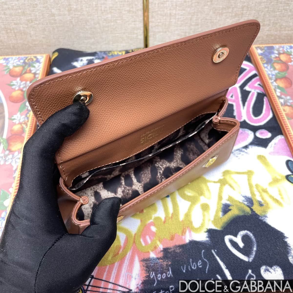 Dolce & Gabbana Miss Sicily top handle bag calfskin leather Caramel High