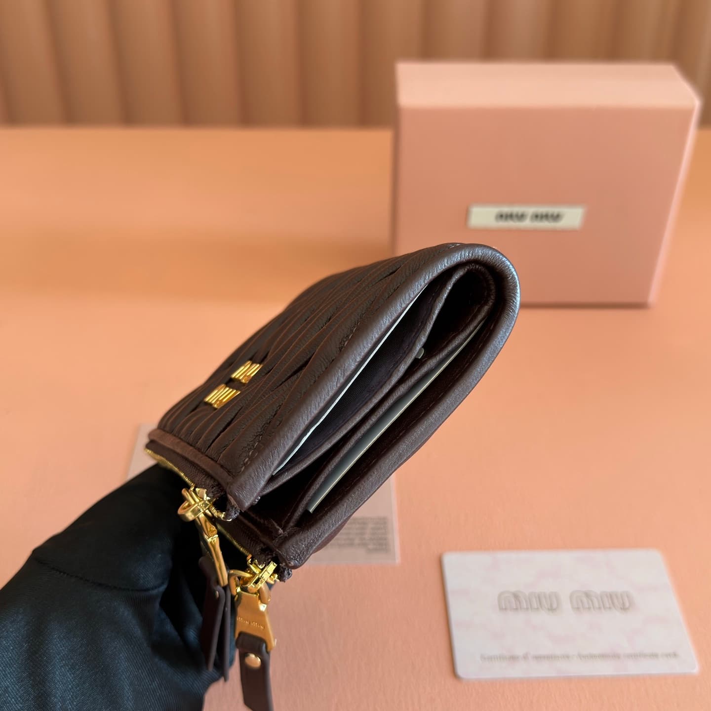 Miu Miu Begonia Dark Brown Matelassé Nappa Leather Wallet 5MV017 TOP