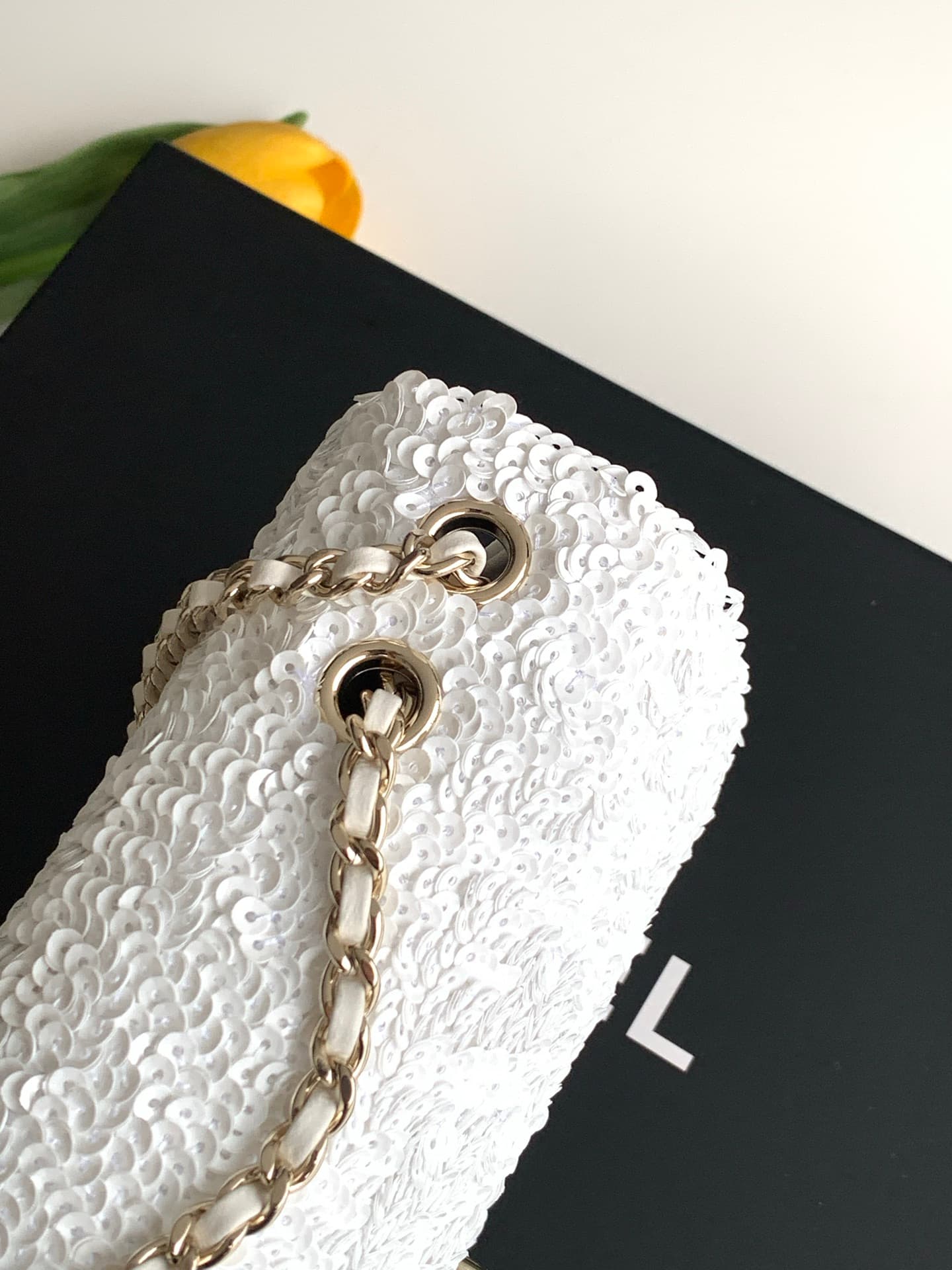 Chanel Flap Bag Sequins & Gold-Tone Metal AS4561 White A