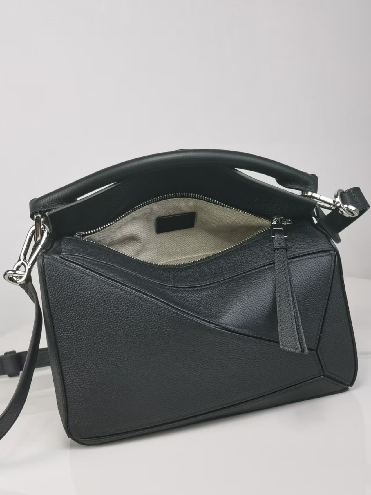 Small Puzzle bag in soft grained calfskin & Silver Metal Black High