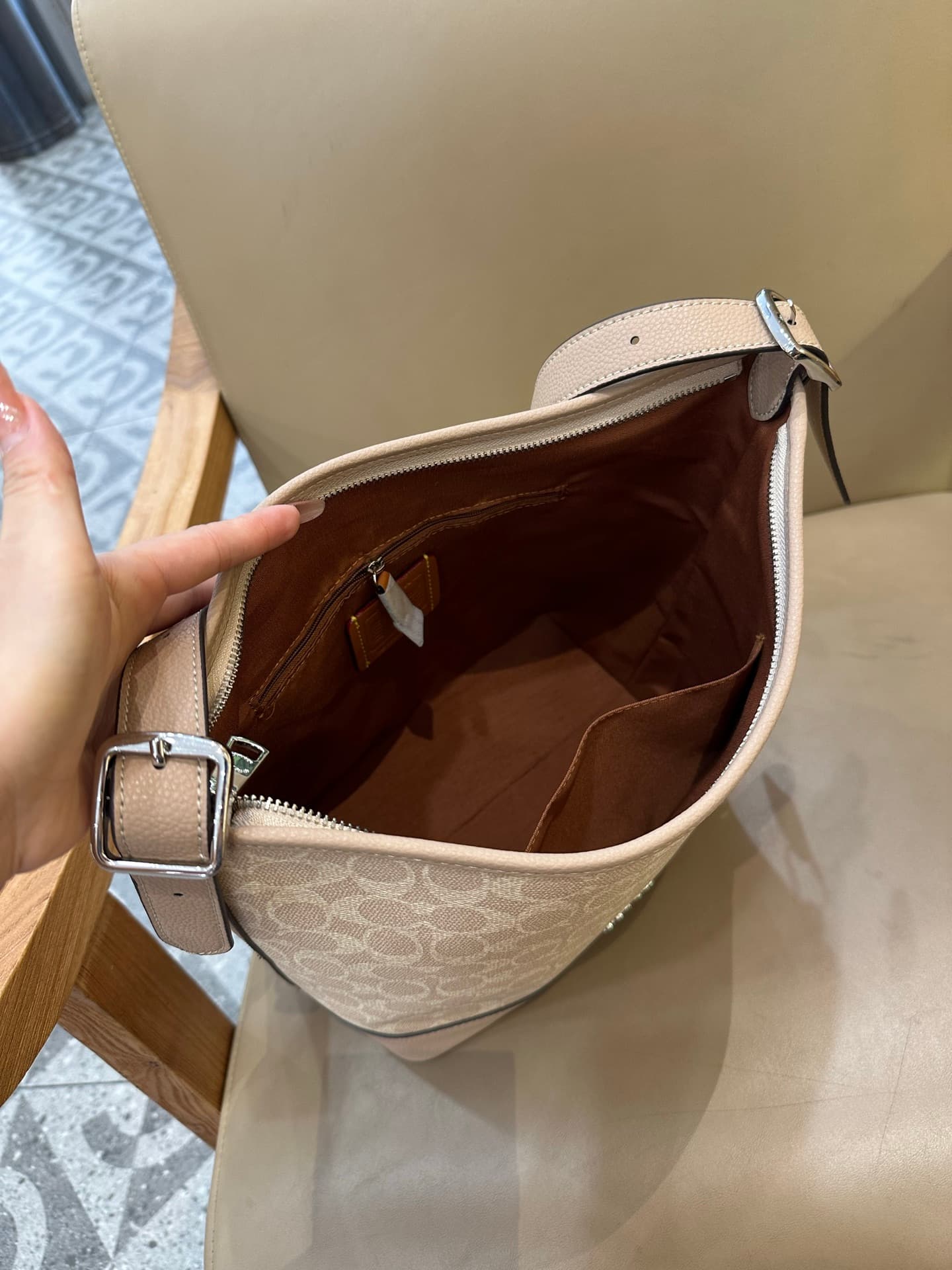 Coach Jude Duffle Bag in Signature Canvas with Sand Taupe Leather High