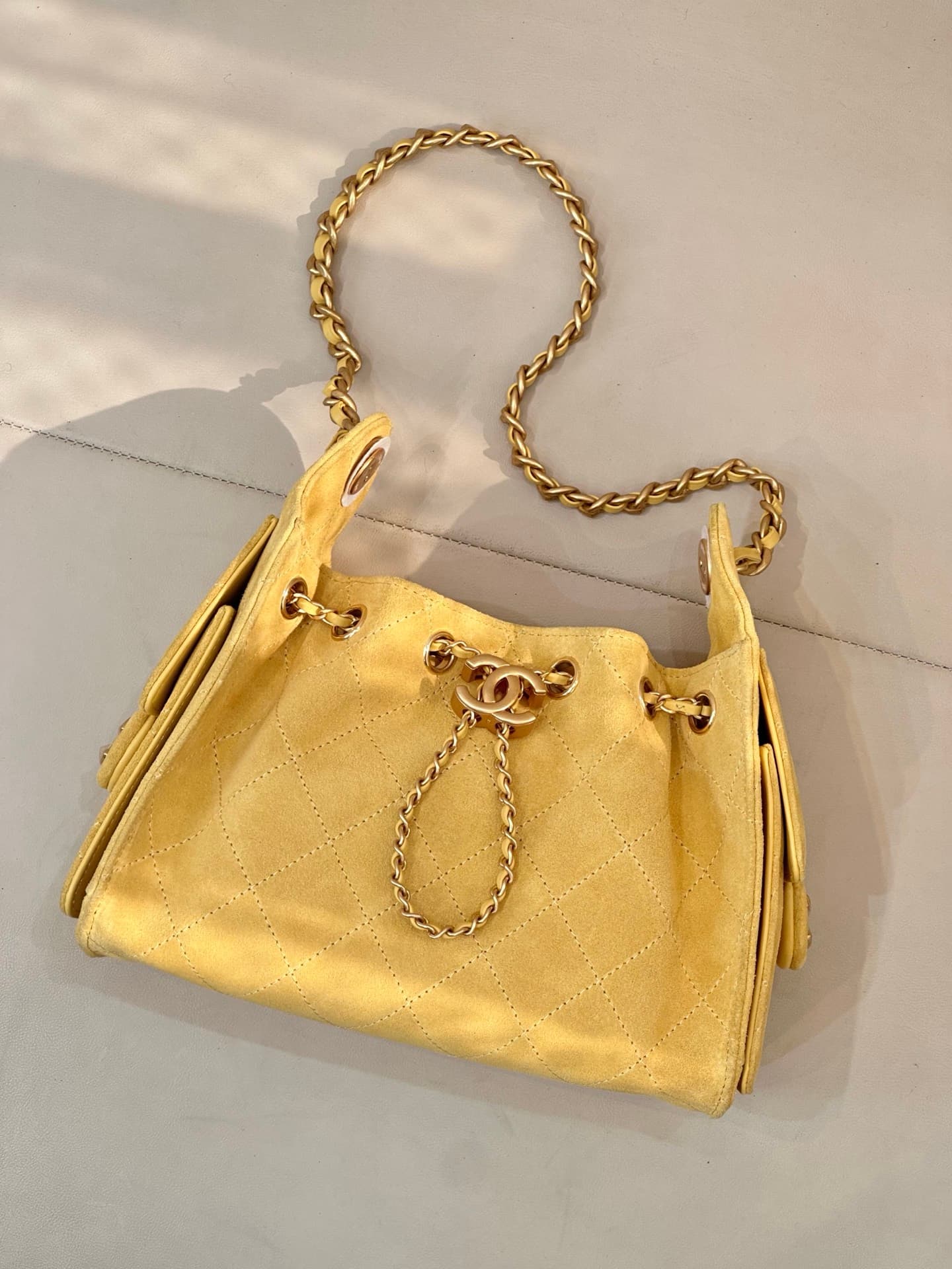CHANEL 25 Mini Handbag AS5631 Suede &Gold-tone Metal Yellow TOP