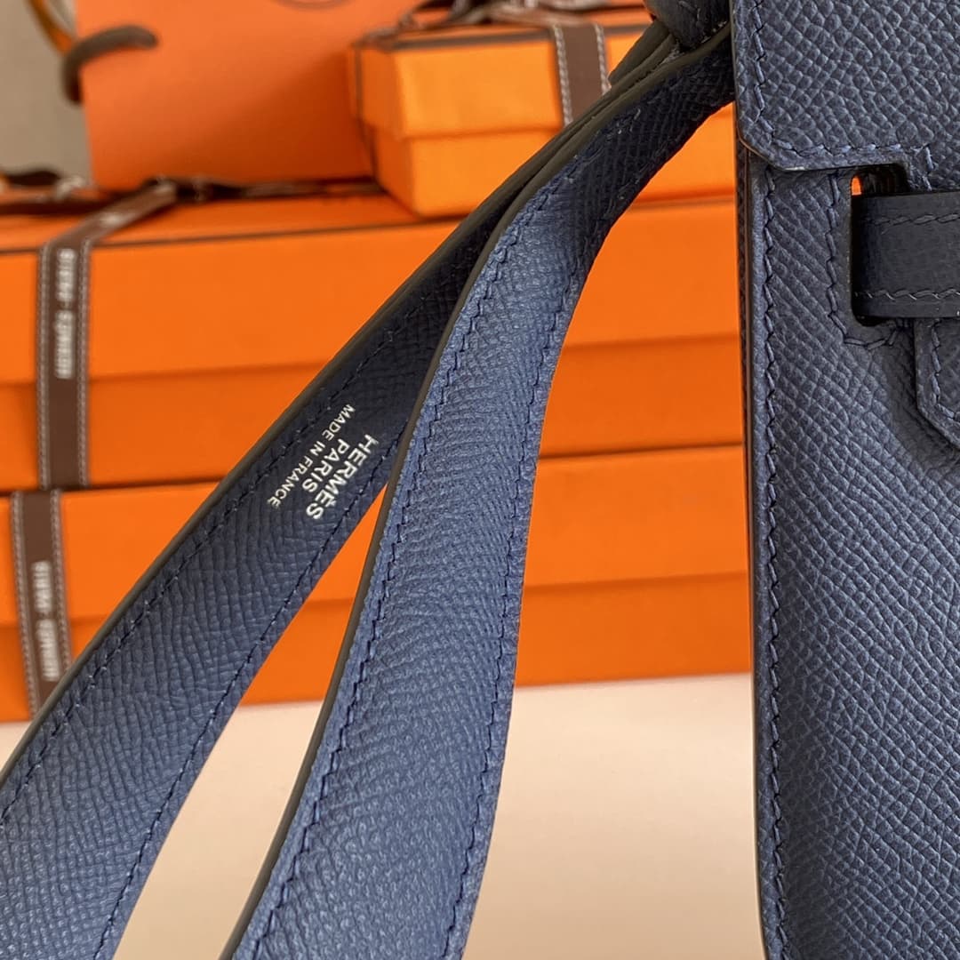 Hermes Kelly Depeches 25 Pouch Epsom Leather Bleu Saphir WAX High