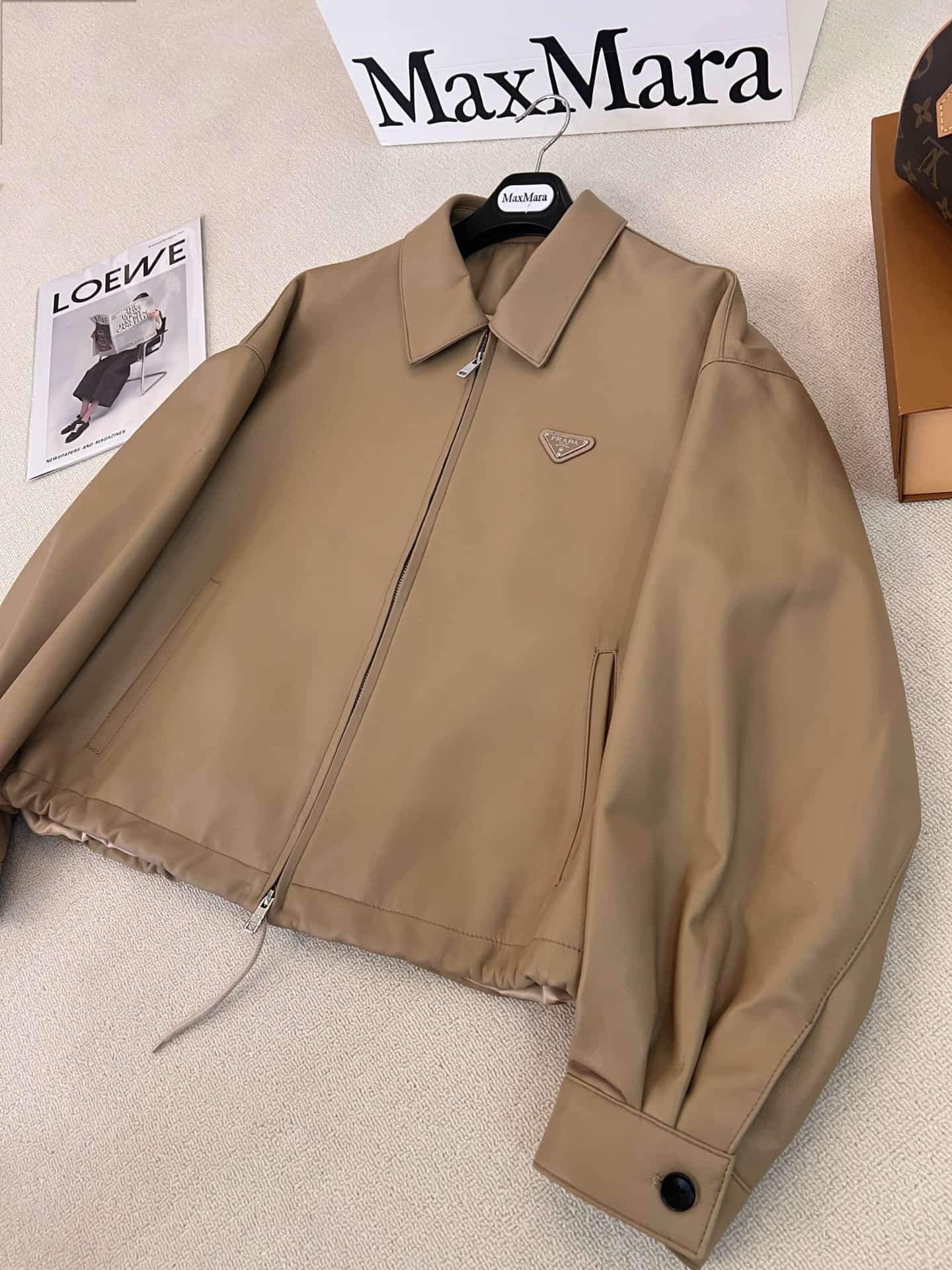 Prada Light Beige Nappa Leather Blouson Jacket