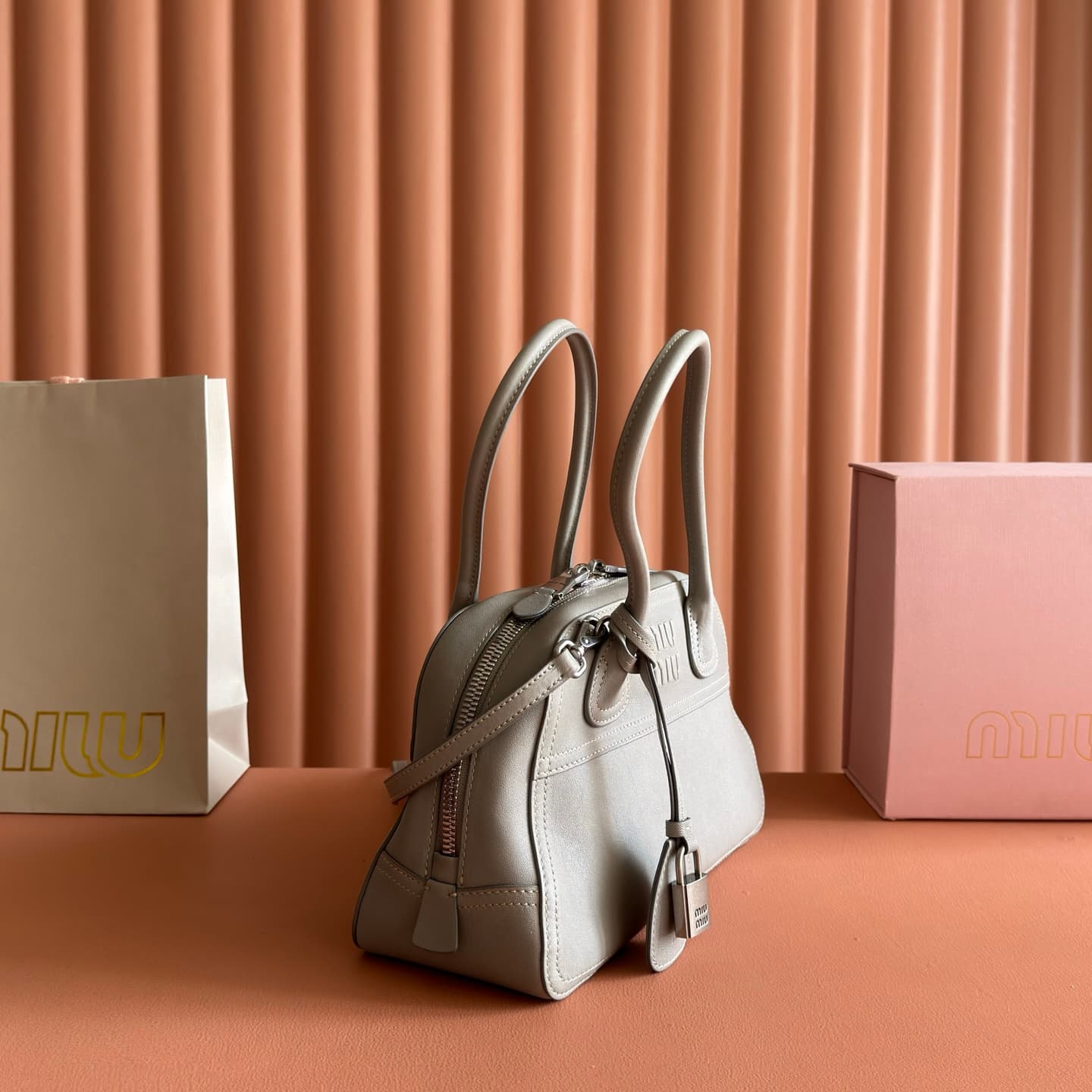 Miu Miu Vivant nappa leather bag Grey 5BB200 TOP