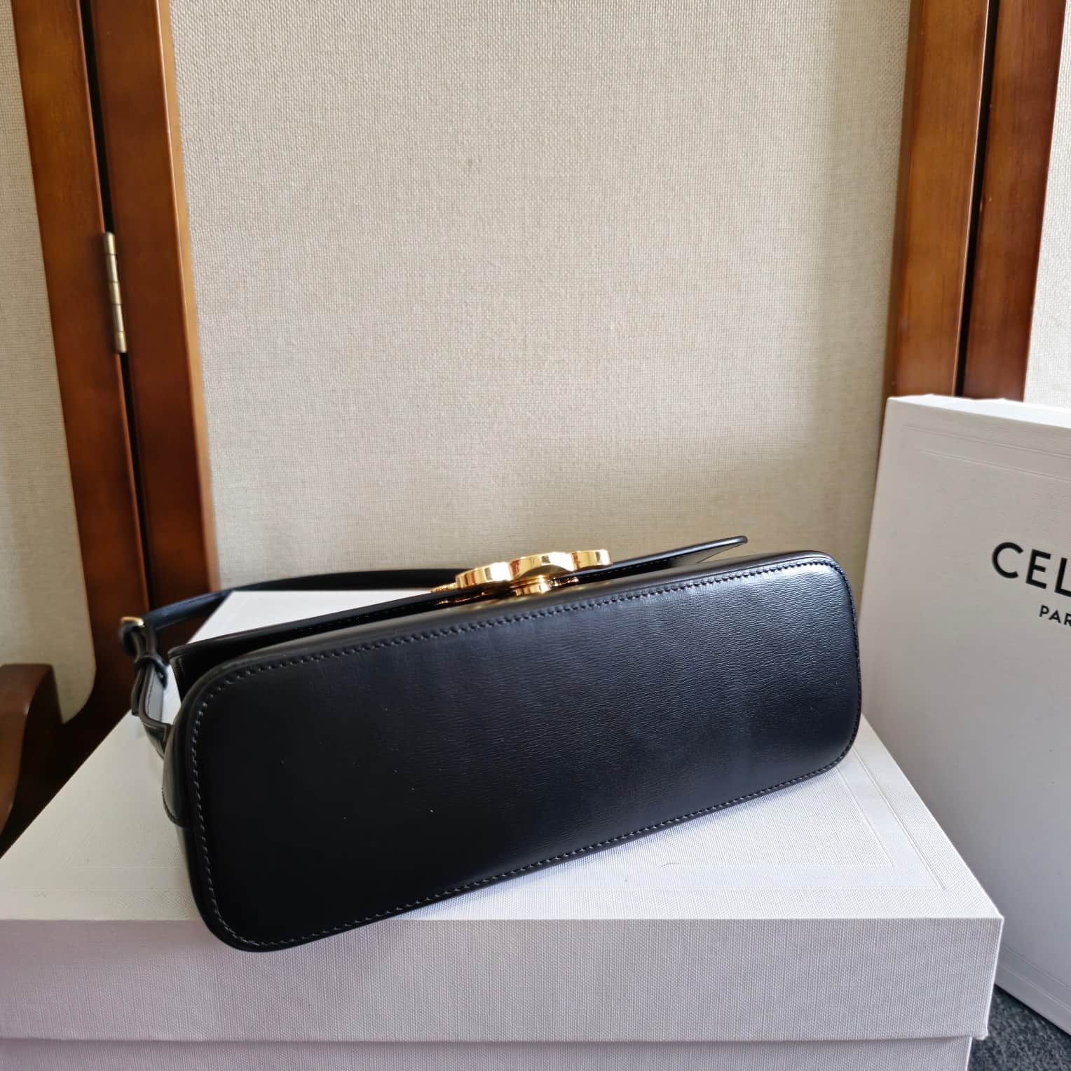 Celine Triomphe Shoulder Bag in Shiny Calfskin Black High