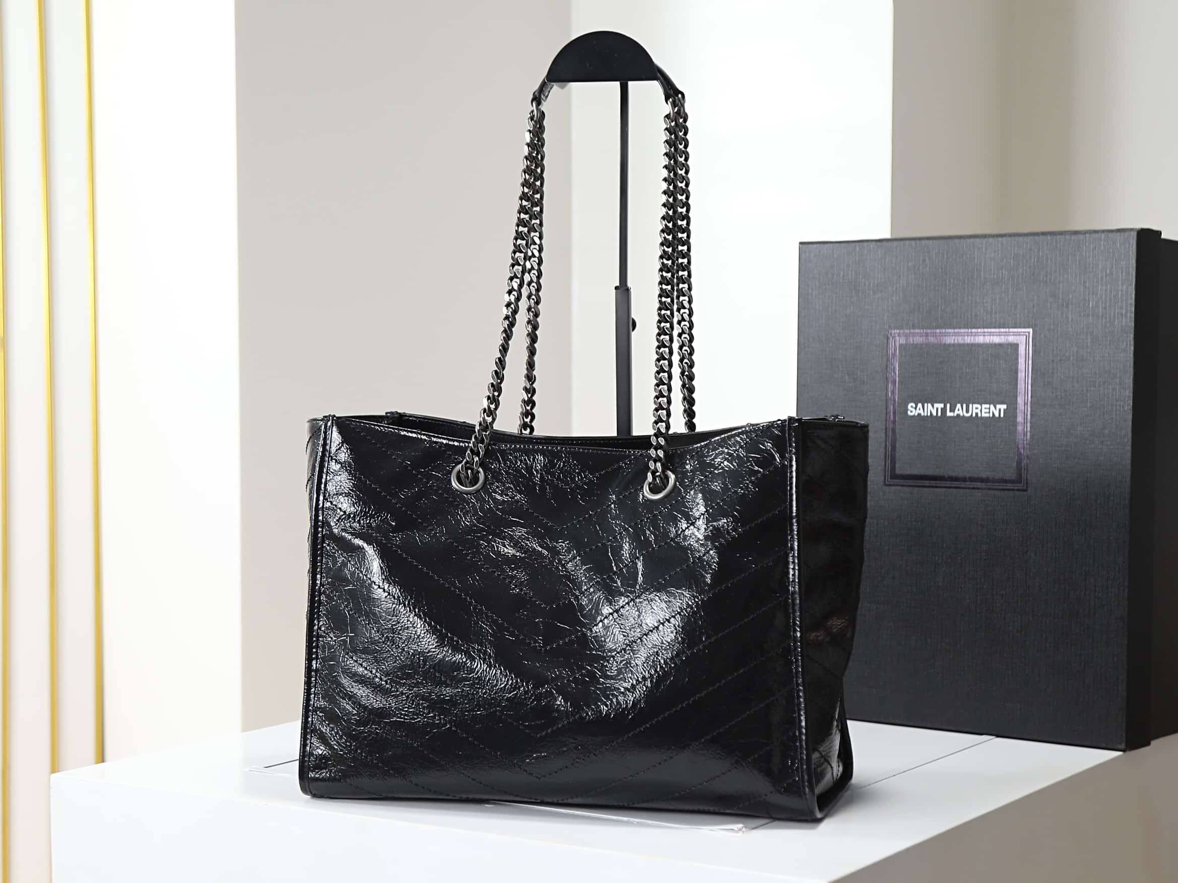 Saint Laurent Niki Shopping Tote Bag Calf Leather In Black 871151 High