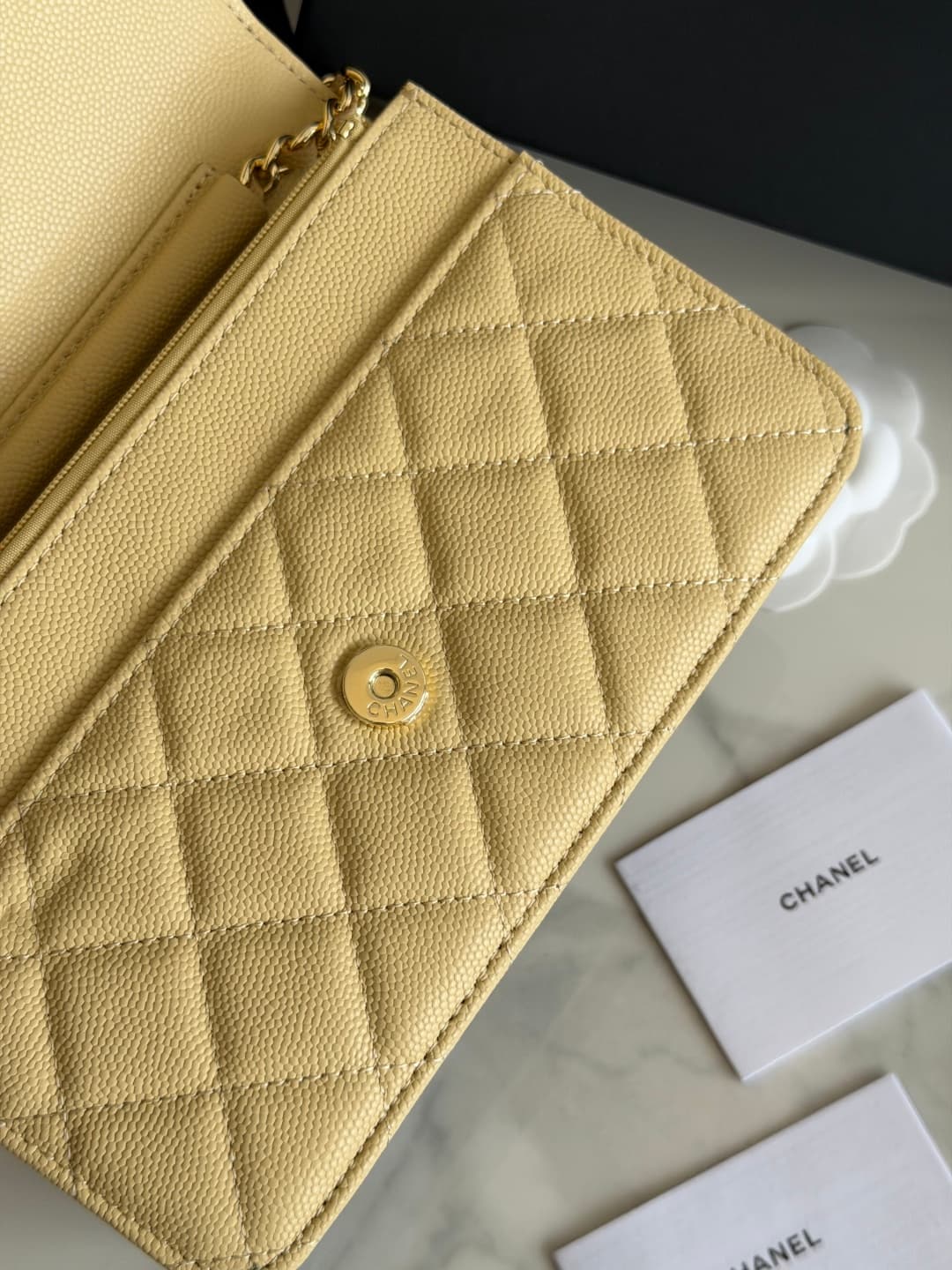 Chanel Wallet on Chain Shiny Grained Calfskin Strass & Gold-Tone Metal Yellow AP5073 High