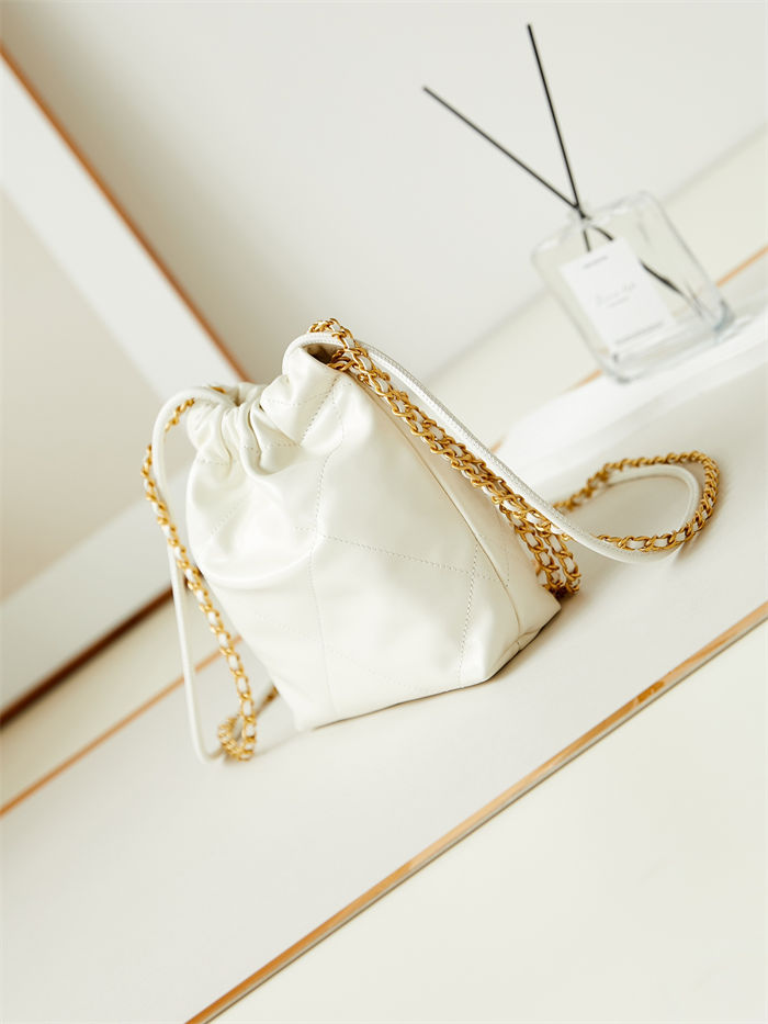Chanel 22 MINI HANDBAG Shiny Calfskin White & Gold-Tone Metal AS3980 A