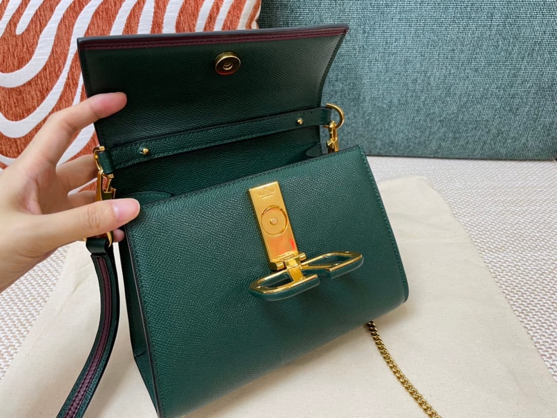 Valentino Mini Vsling Handbag In Dark Green Grainy Calfskin High