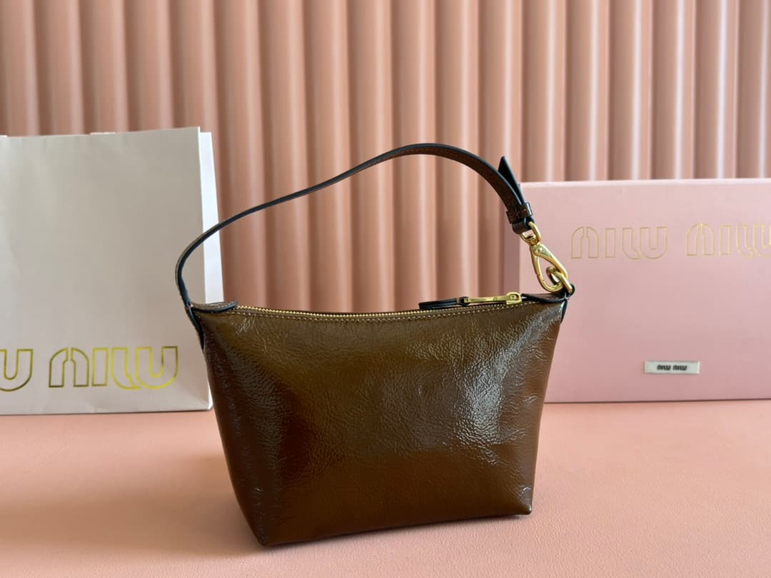 Miu Miu Brown Naplak patent leather pouch 5NE841 High