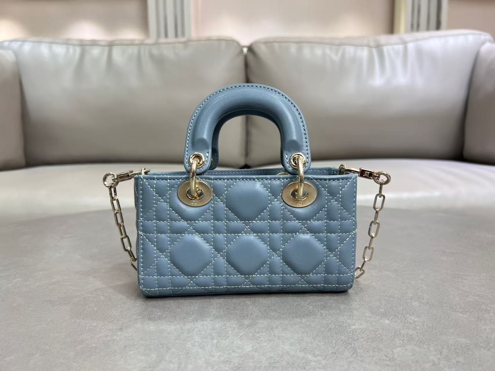 LADY D-JOY BAG MICRO Cannage Lambskin Blue High