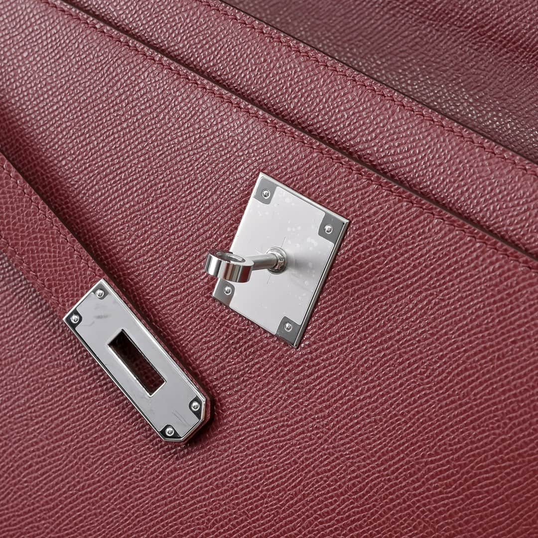 Hermes Kelly depeches Epsom 36 briefcase In Burgundy Silver Metal CalfskIn WAX High
