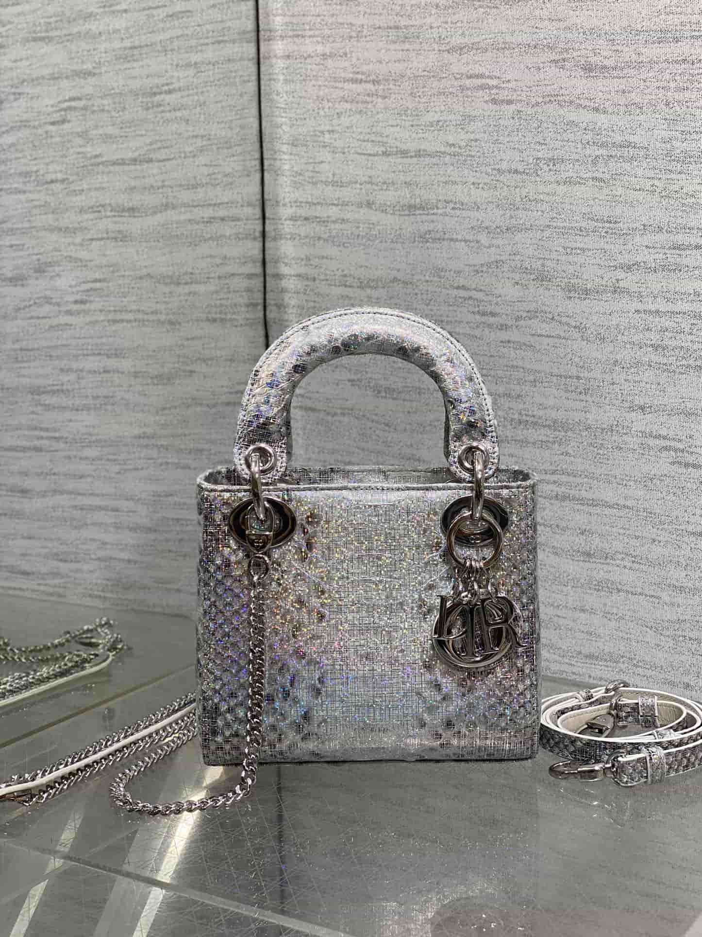 MINI LADY Dior BAG Cannage Python Silver-tone Metal High