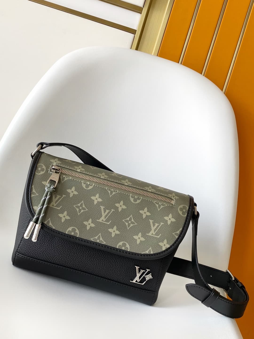 Louis Vuitton Pulse Messenger Bag Khaki Monogram Coated Canvas M12625 High