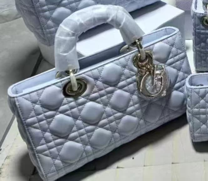 LADY D-JOY BAG MEDIUM Cannage Lambskin Ice Blue High