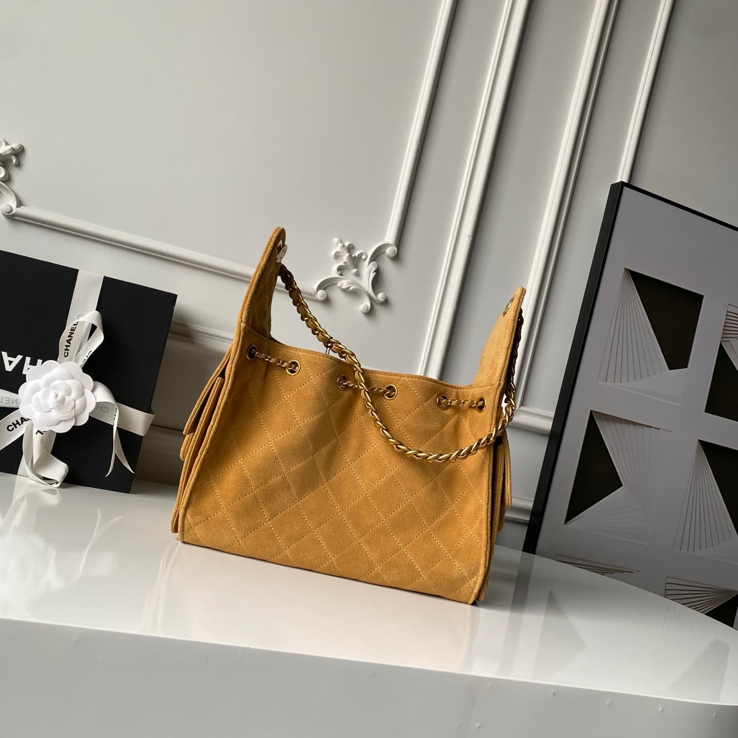 Chanel 25 Small Hobo handbag AS5293 Suede& Gold-Tone Metal Yellow A