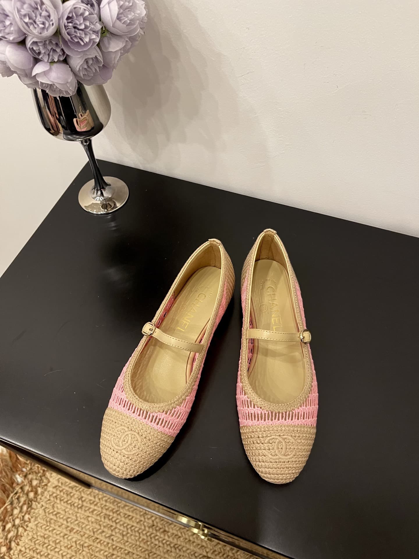 Chanel Raffia Ballet Flats Shoes Low Women