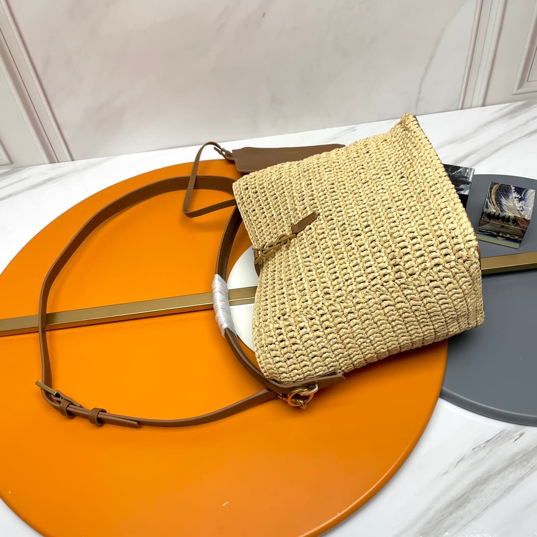 LE 37 in woven raffia and vegetable-tanned leather 773991 NATUREL AND BRICK High