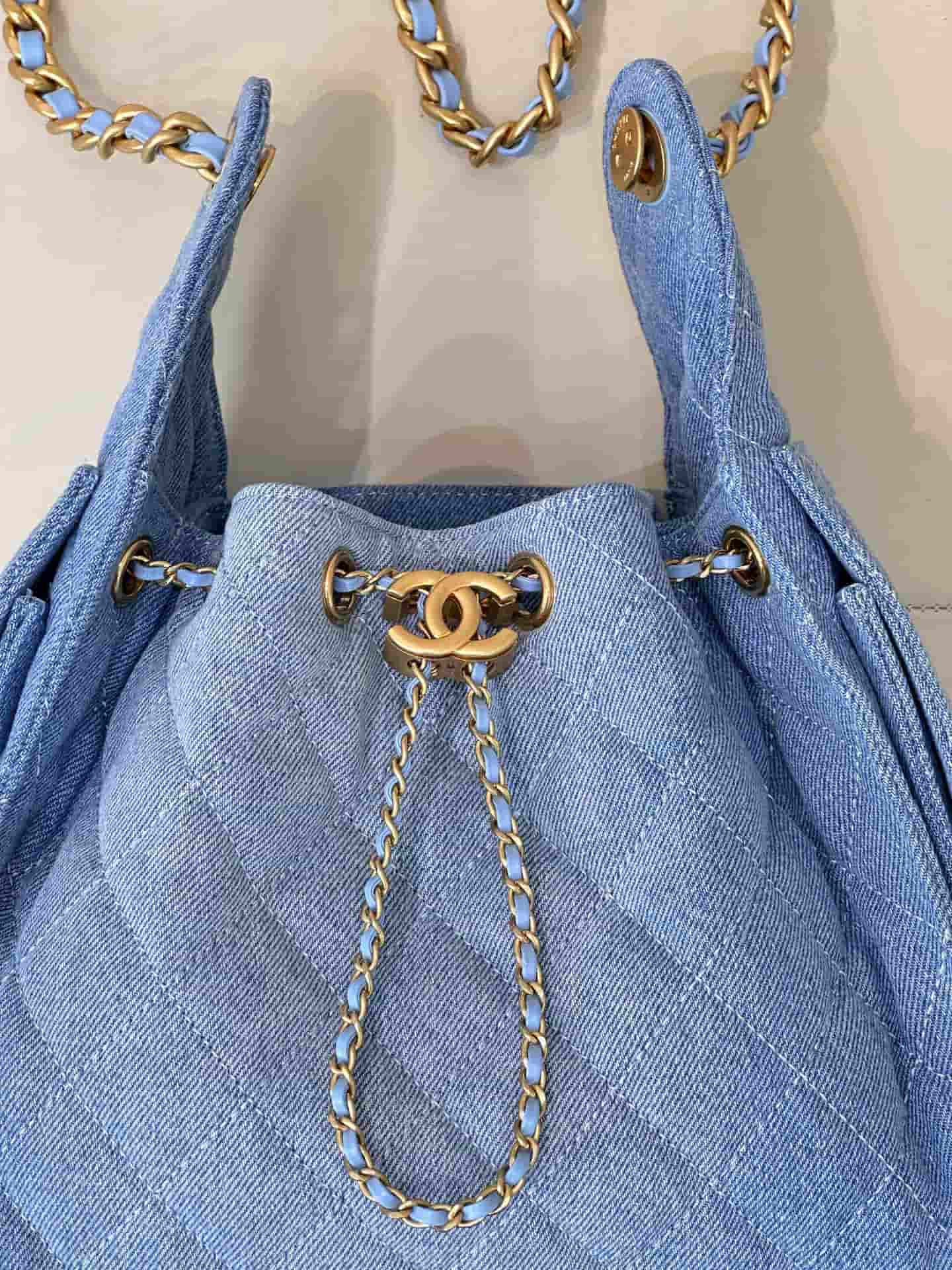 Chanel 25 Small Hobo handbag AS5293 Denim &Gold-tone Metal Blue TOP