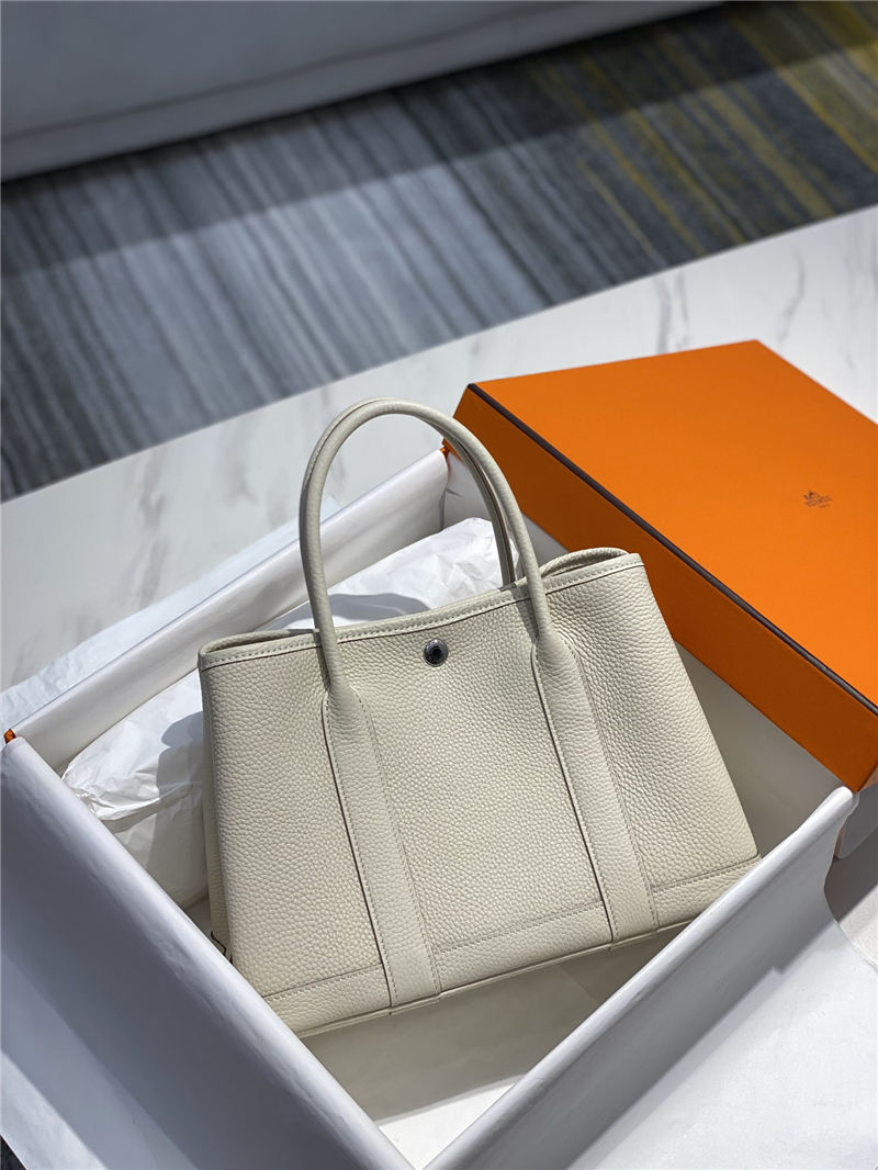 Hermes Garden Party 30/36 Bag Calfskin In Craie High