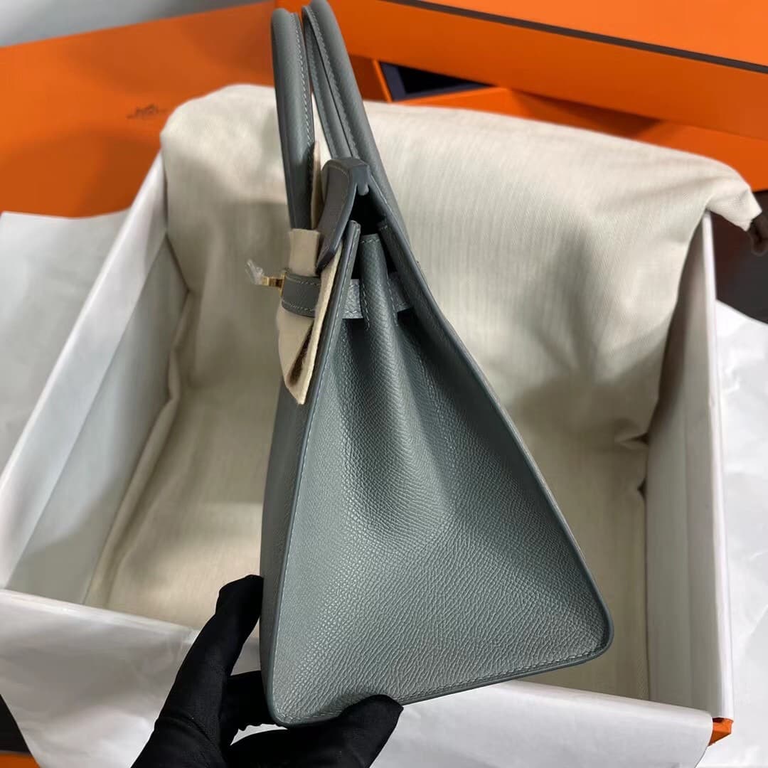 Hermes Birkin Sellier Bag 25/30cm Epsom Leather WAX Blue Lin High