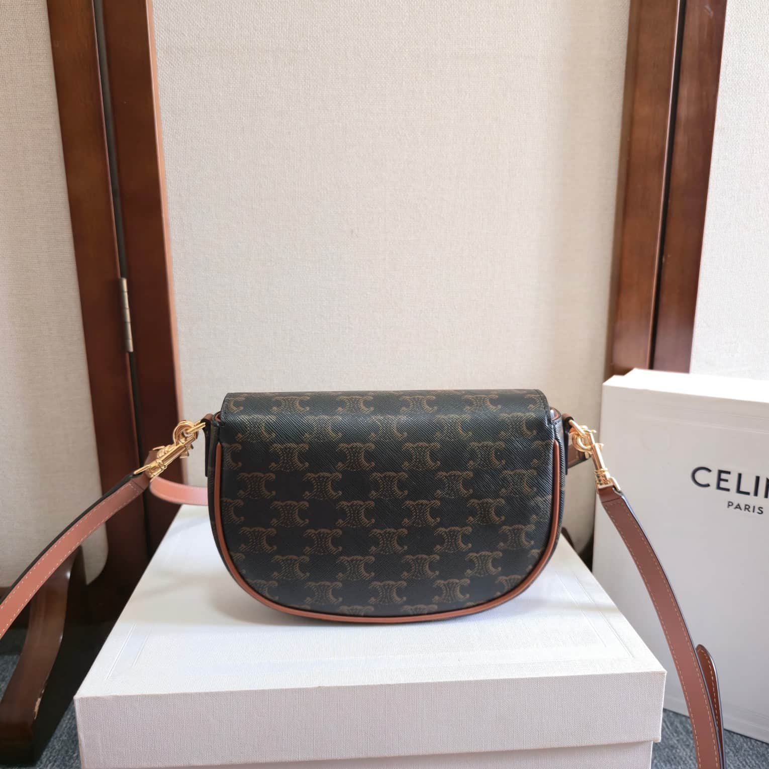 Celine Folco Shoulder Bag in Triomphe Canvas and Calfskin High