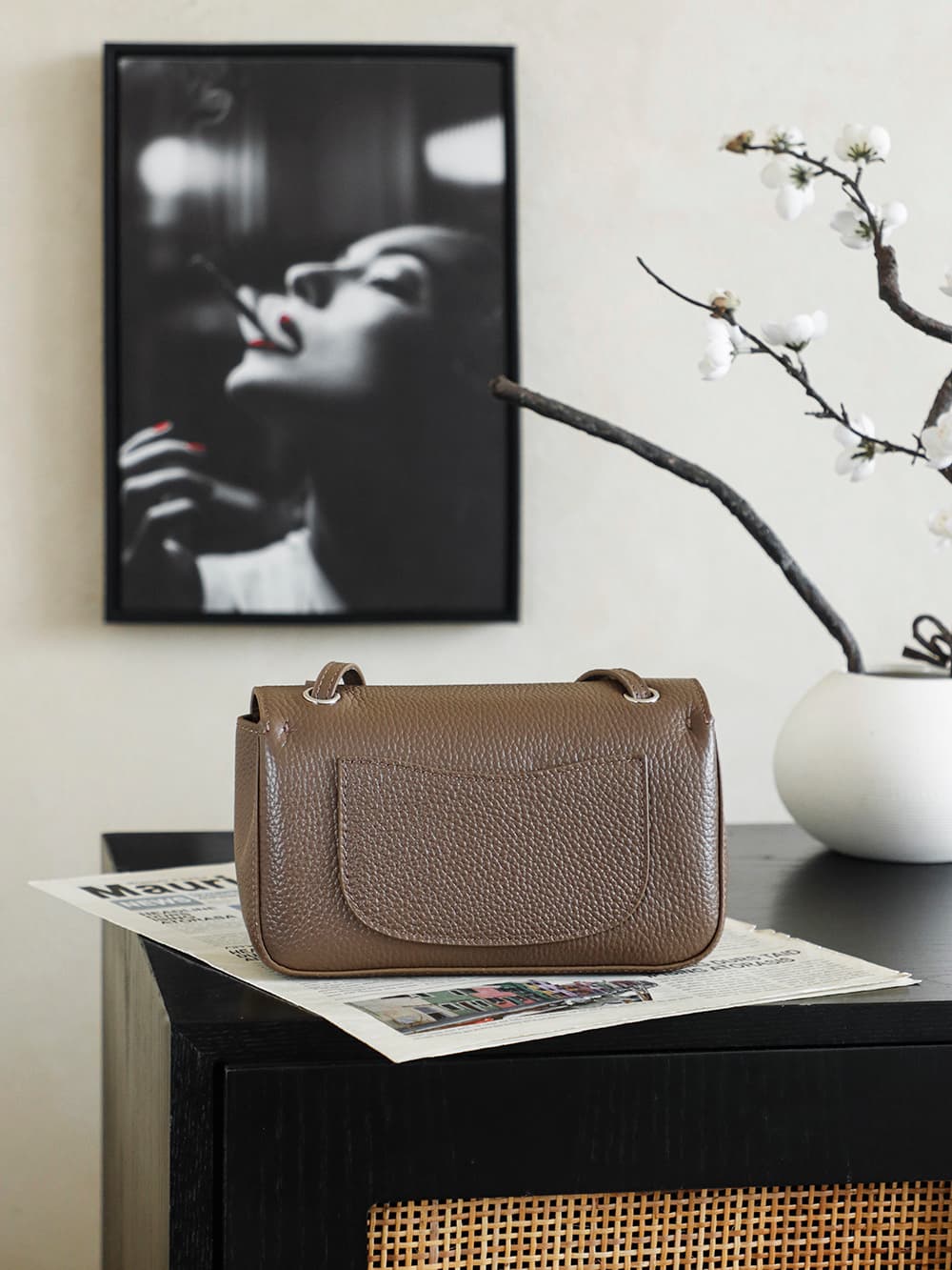 CHANEL Mini flap bag Grained Calfskin&Silver-tone metal Brown AS6573 A
