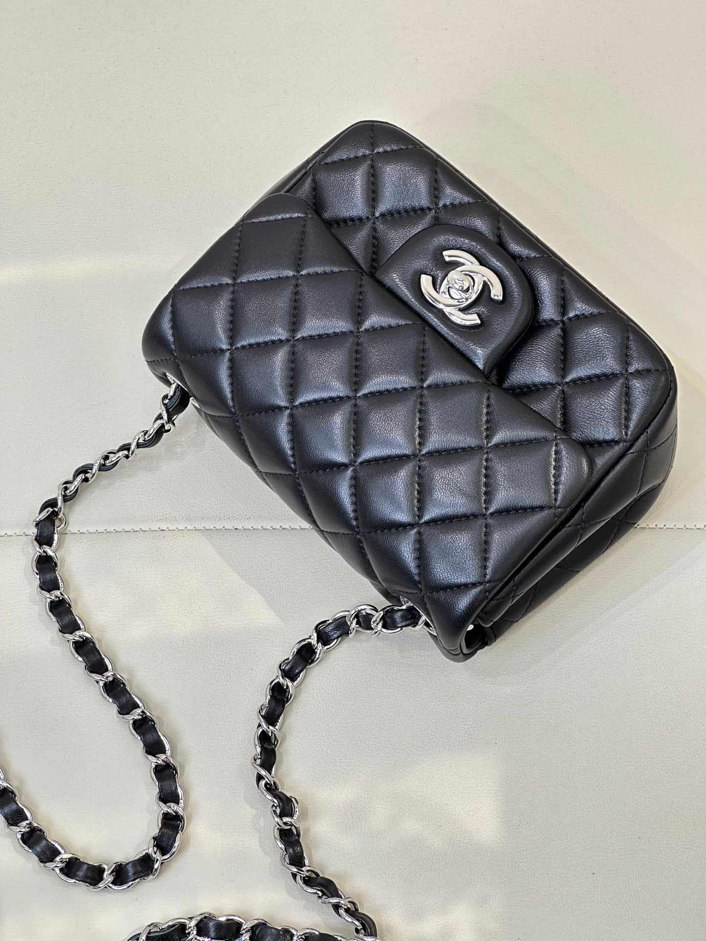 CHANEL Super Mini Classic Handbag Lambskin & Silver-Tone Metal A35200 Black TOP