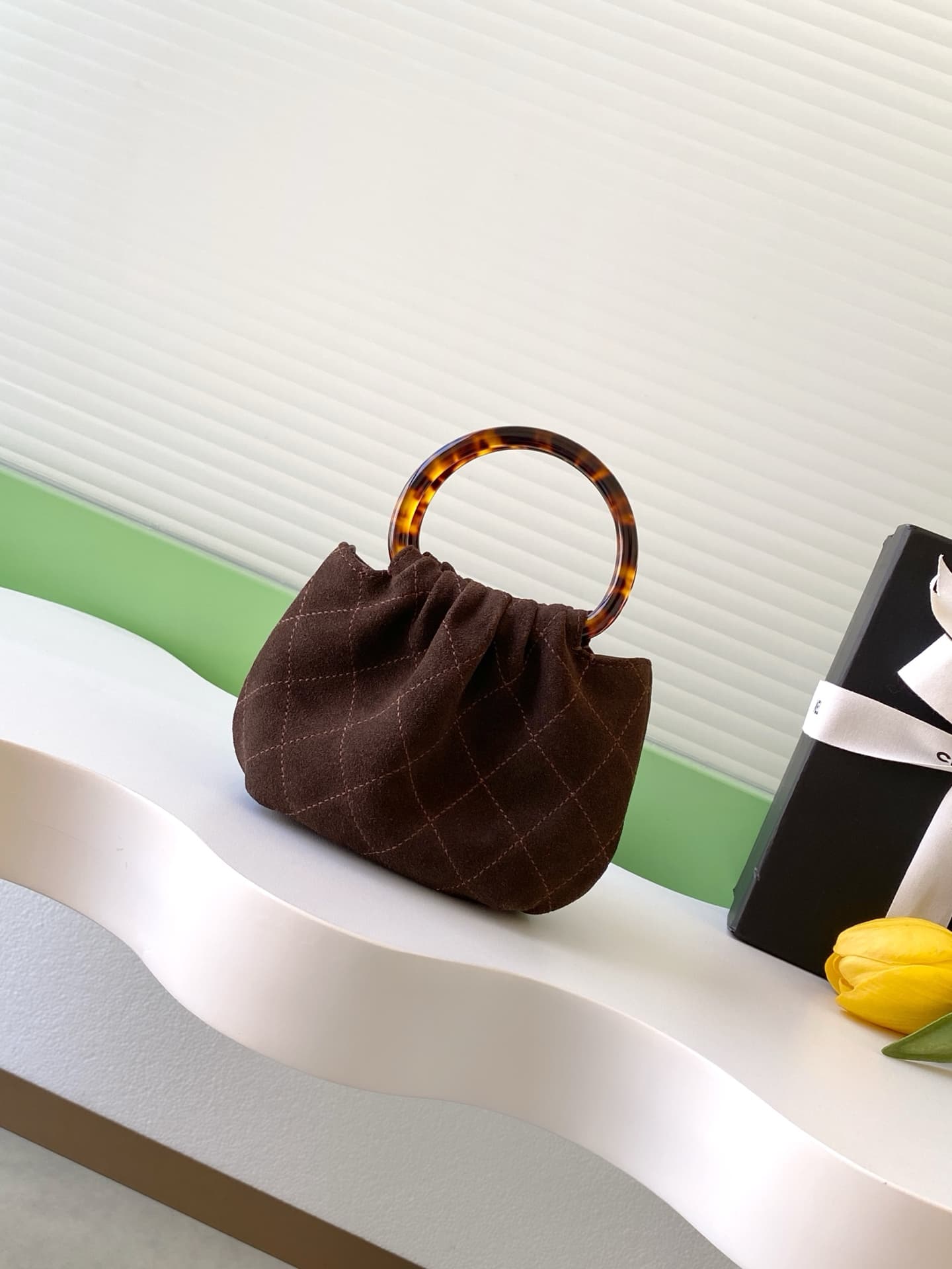 Chanel Mini Hobo Bag Suede Calfskin Turtoise-Shell Effect Plexi & Gold-Tone Metal Brown AS4981 High