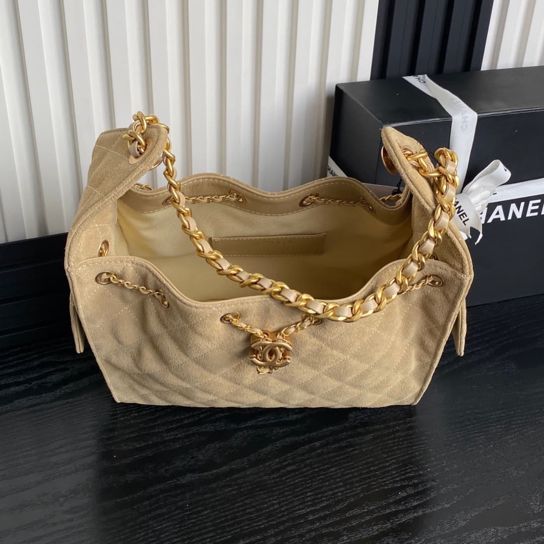 Chanel 25 Small Hobo handbag AS5293 Suede & gold-tone metal Camel A