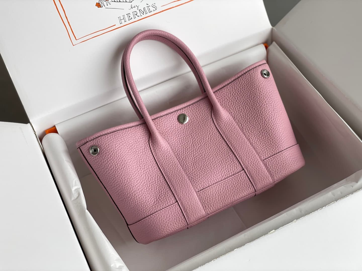 Hermes Garden Party 23 bag in Rose Saiura Togo Leather WAX High