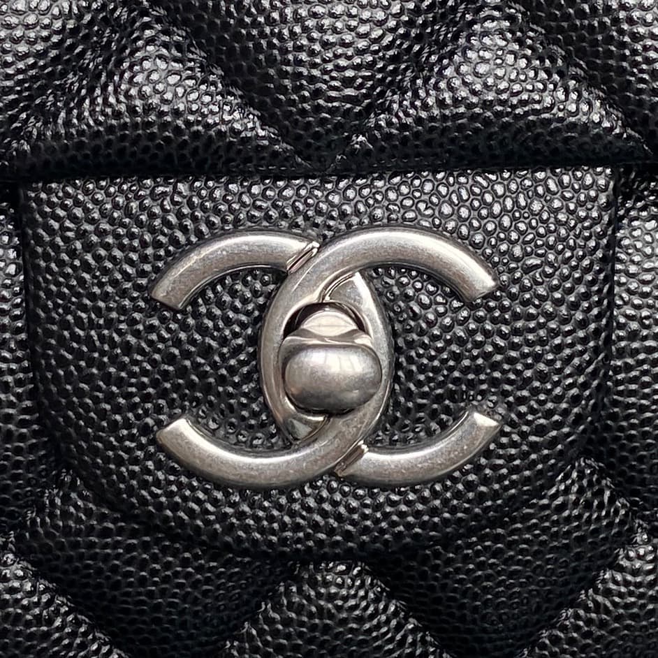 Chanel Small Flap Bag with Top Handle Grained Shiny Calfskin & Silver-Tone Metal Black AS5702 A