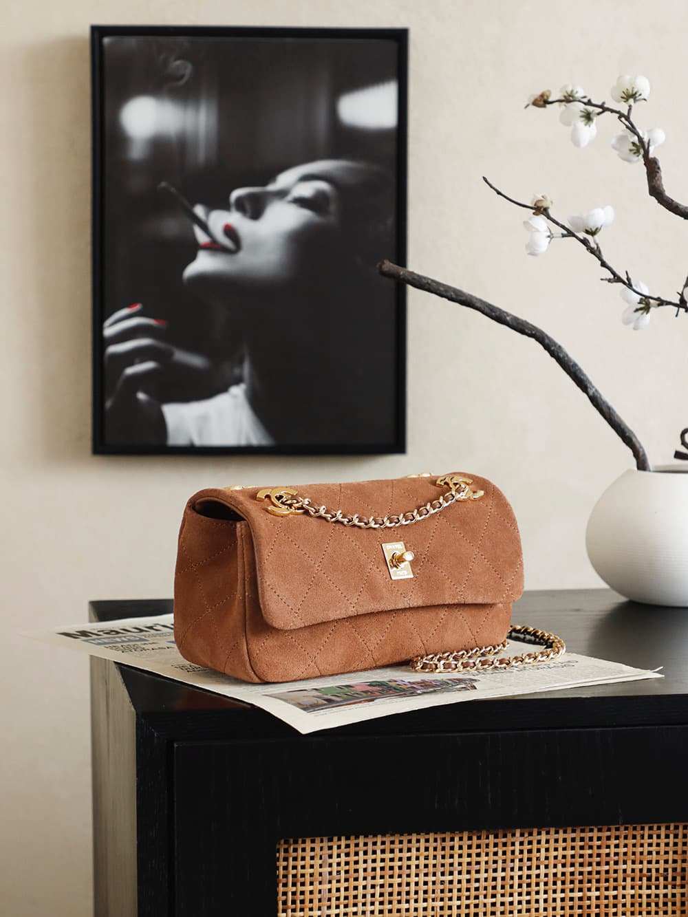 Chanel Flap Bag Suede Calfskin & Gold-Tone Metal Caramel AS6449 A