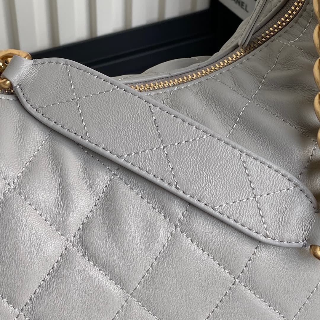 Chanel Trendy Pockets Hobo Bag Lambskin & Gold Metal Grey AS5302 A