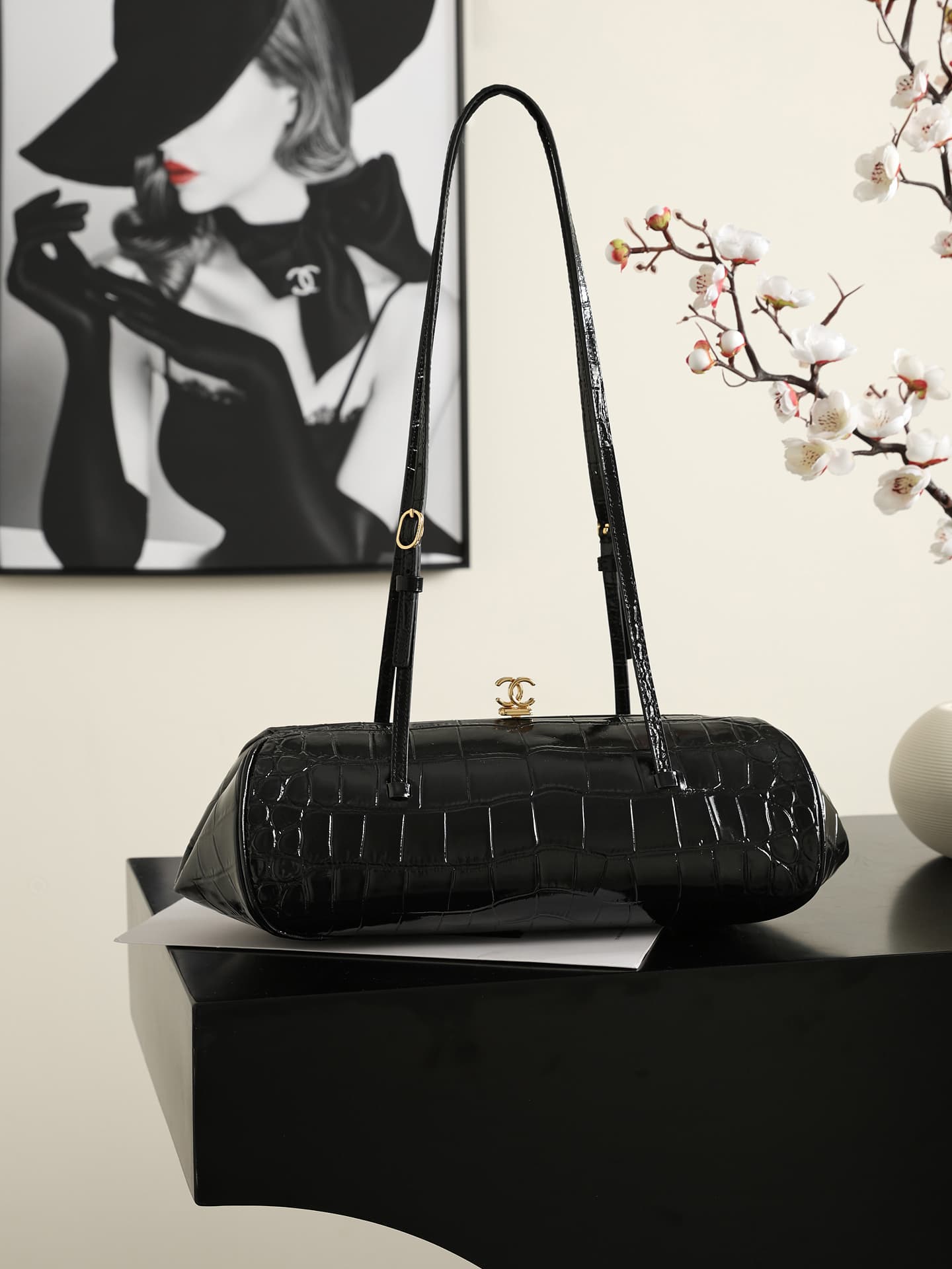 Chanel Crocodile-embossed Calfskin Coco Bowling Bag & Gold-Tone Metal 6434 A