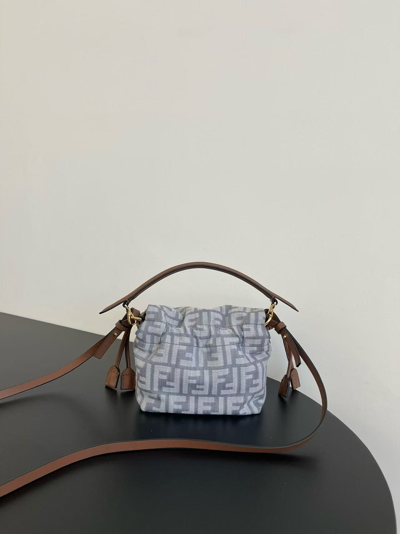 Fendi Small Mamma Baguette bag in blue denim-effect FF jacquard High