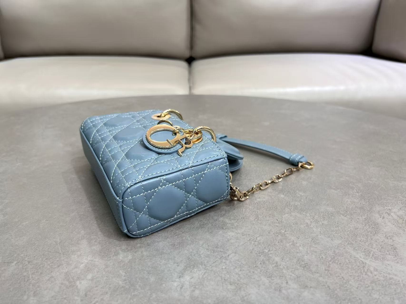 LADY D-JOY BAG MICRO Cannage Lambskin Blue High