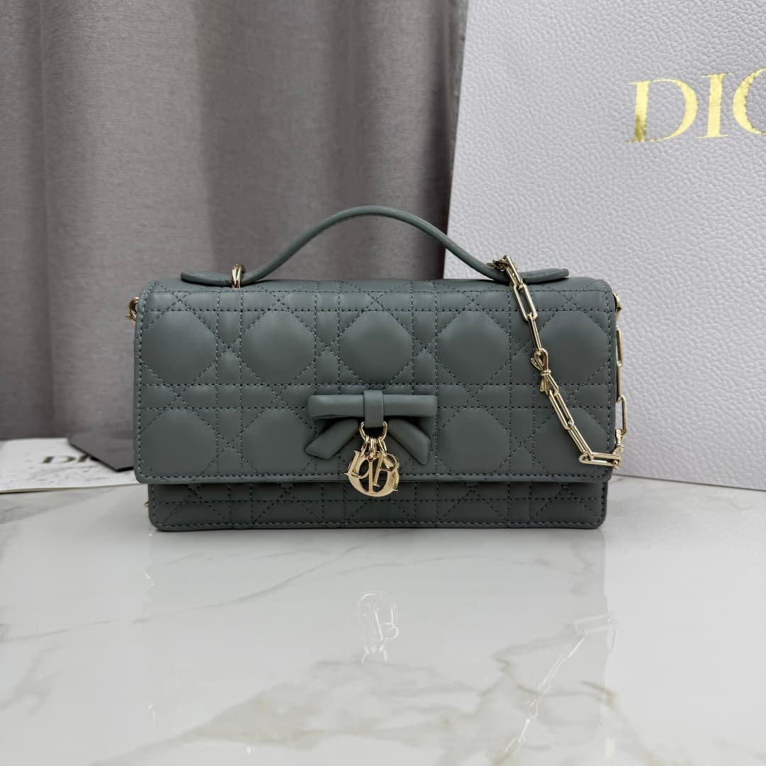 My Dior Mini Bag Cannage Lambskin In Rock Grey With Leather Bow High